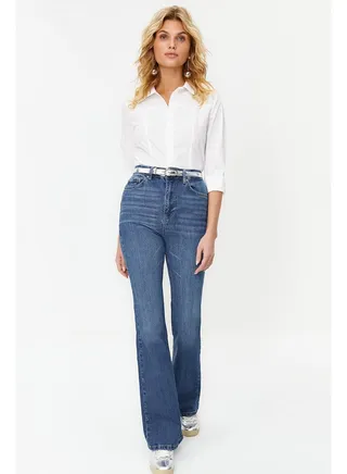 Blue More Sustainable High Waist Flare Jeans TWOSS24JE00076 
