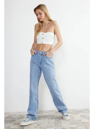Blue Low Waist Wide Leg Jeans TWOSS24JE00071 
