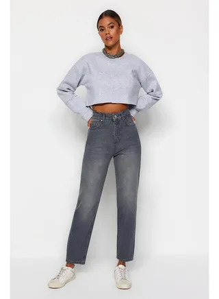 Gray High Waist Mom Jeans TWOAW24JE00076 