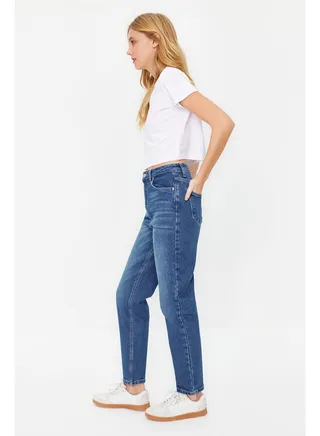 Dark Blue More Sustainable High Waist Slim Mom Jeans TWOSS24JE00074 