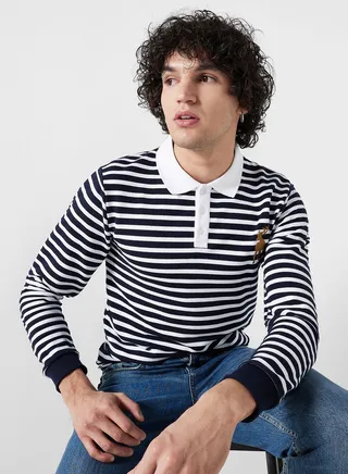 Long Sleeve Striped Polo