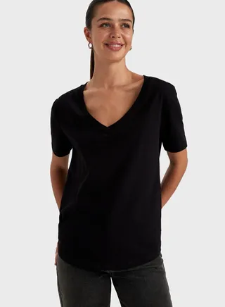 Regular Fit V-Neck Short Sleeve 100% Cotton T-Shirt