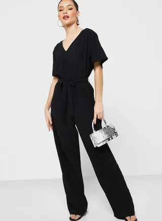 V-Neck Tie Detail Jumpsuit 