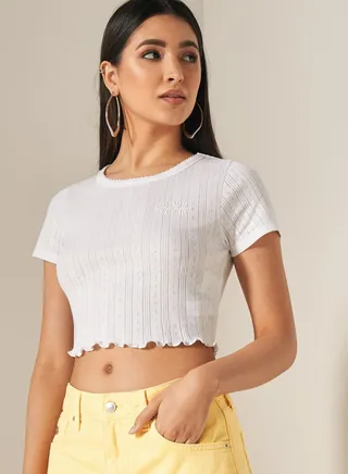 Embroidered Logo Crop T-Shirt 