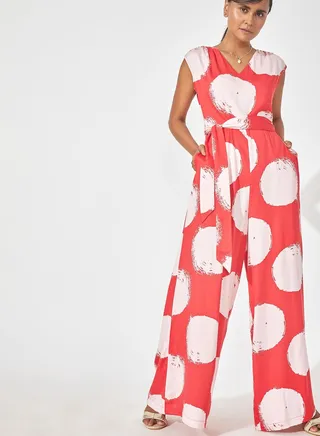 Tie Detail Printed Jumpsuit 