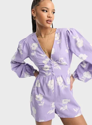 V-Neck Printed Playsuit 