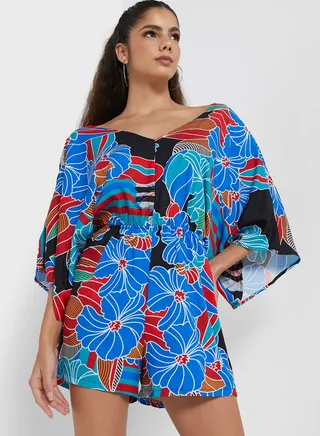 Printed Kaftan Sleeve Playsuit 