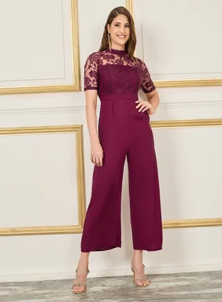 Lace Detail High Neck Wide Leg Jumpsuit 