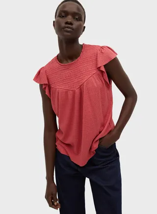 Ruffle Sleeves Pleated T-Shirt 