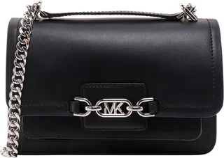 Leather shoulder bag with metal monogram