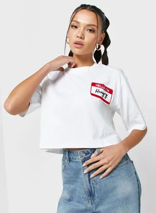 Oversized Cropped Tee With Drop Shoulder