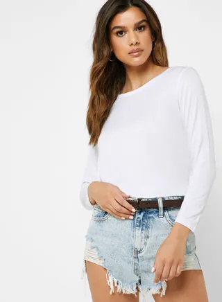 Curved Hem Long Sleeve T-Shirt 
