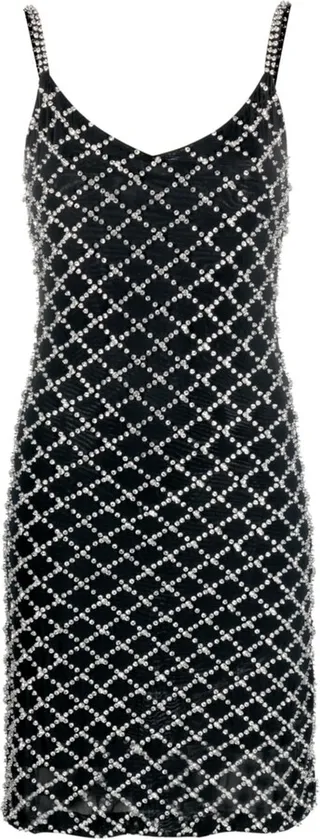 Rhinestone-Embellished Mini Tulle Dress