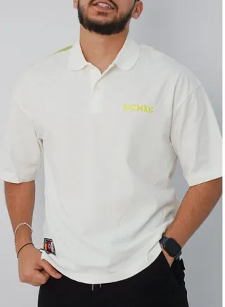 Men's 100% Cotton Printed Soft Feel Polo in Off White 