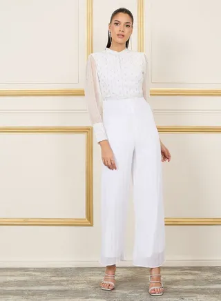 Lurex Dobby Pleated Wide Leg Jumpsuit 