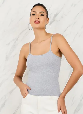 Fitted Solid Scoop Neck Strappy Tank 