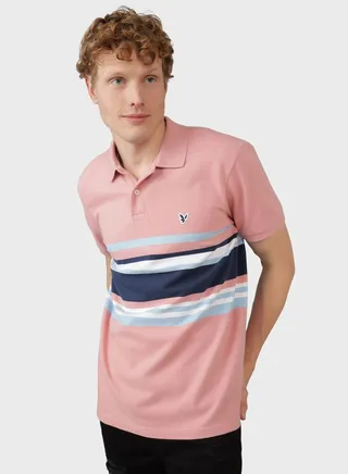 Striped Logo Print  Polo