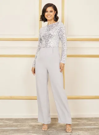 Sequin Detail Wide Leg Jumpsuit 