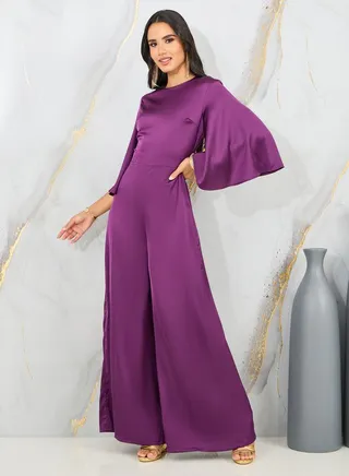 Satin Round Neck Wide Leg Jumpsuit