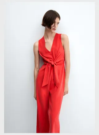 Knot Detail V-Neck Jumpsuit 