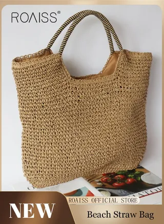 Women's Hand Woven Bag Straw Woven Bag All-Match Casual Summer Beach Bag European and American Style 