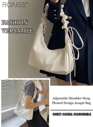 Fashionable Simple Underarm Bag Women'S Daily Commuting Pleated Adjustable Shoulder Strap Handbag High Quality Pu Leather Shoulder Bag 