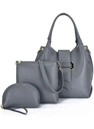 Stylish Hobo With Crossbody Bag And Clutch Set Grey 