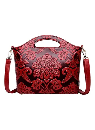 Elegant Floral Pattern Hobo Handbag Red 