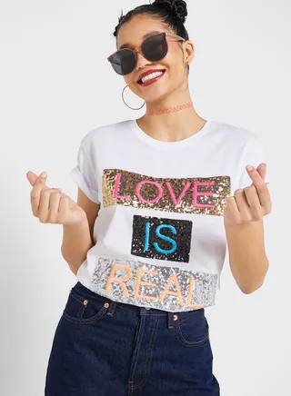 Urban Minx Sequin Graphic Detail T-Shirt 