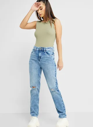 Mid Waist Straight Jeans