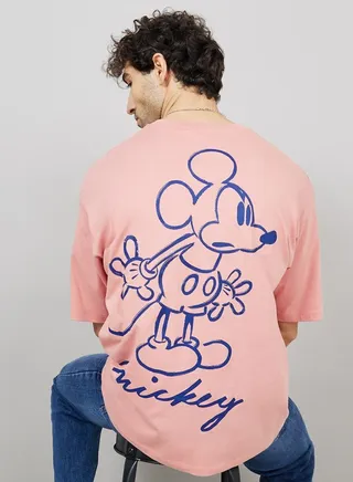 Front and Back Mickey Mouse Print Boxy T Shirt