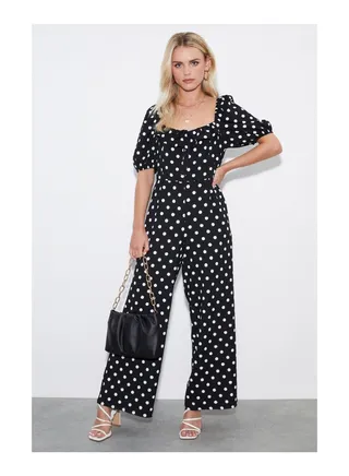 Petite Mono Spot Ruffle Jumpsuit 