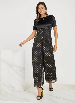 Wide Leg Jumpsuit With Foil Print 