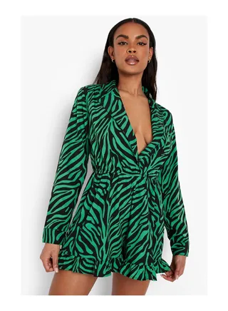 Zebra Button Down Shirt Playsuit 