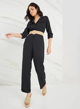 Straight Leg Tailored Jumpsuit with Belt 