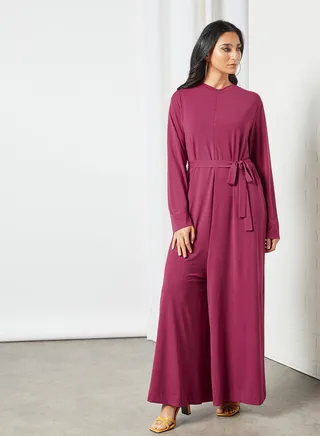 Modest Wide Leg Jumpsuit Pink 