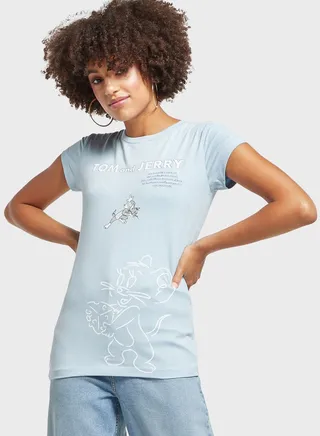 Round Neck Tom And Jerry Printed T-Shirt 