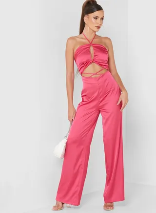 Halter Neck Cut Out Detail Jumpsuit 