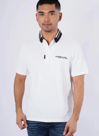 Men’s Colored Collar Short Sleeves Casual Polo in Bright White 