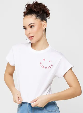 Embroidered Detail Cropped Fit T-Shirt 
