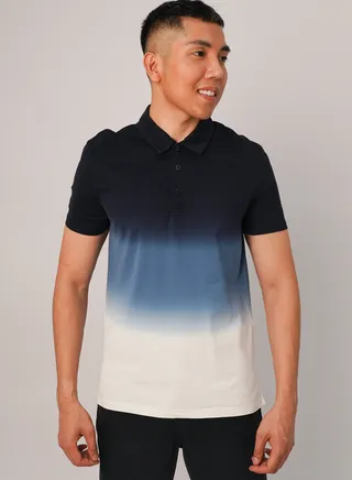 Men's Collared Neck Short Sleeves Shaded Polo in Night Sky 
