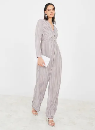 Pleated Front Twist Detail Jumpsuit 
