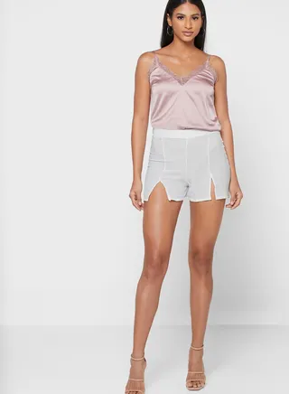 White Split Front Shorts 