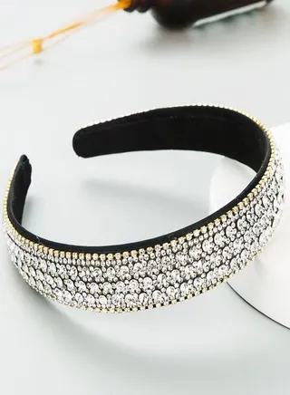 Rhinestone Headband Women Girls Fashion Handmade Headband Silver Crystal Diamond Bling Headbands Hair Hoops Sparkle Glitter Beaded Jeweled Hairband Hair Accessories 
