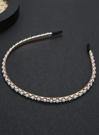 Women's Pearls Headbands Fashion Beaded Metal Headband Vintage Hair Accessories Non Slip for Women Girls Gift Non Slip Gold 