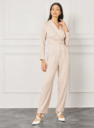 Collared Wrap Button Closure Straight Fit Jumpsuit 
