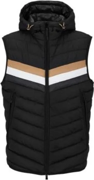 Water-repellent hooded gilet with signature stripe