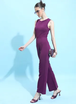 Solid Back Cut-Out Flared Jumpsuit 