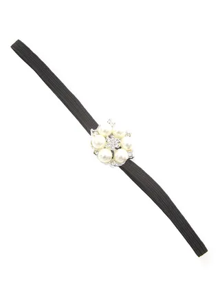 Pearl Rhinestone Flower Headband Black/White 