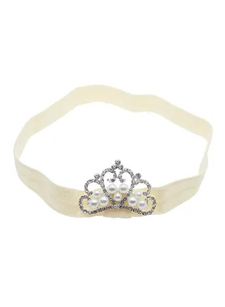 Crown Embellished  Headband Beige/White 